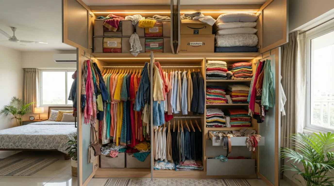 Wardrobe with unworn clothes