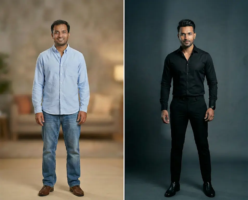 ROHIT, 31 — before and after style transformation